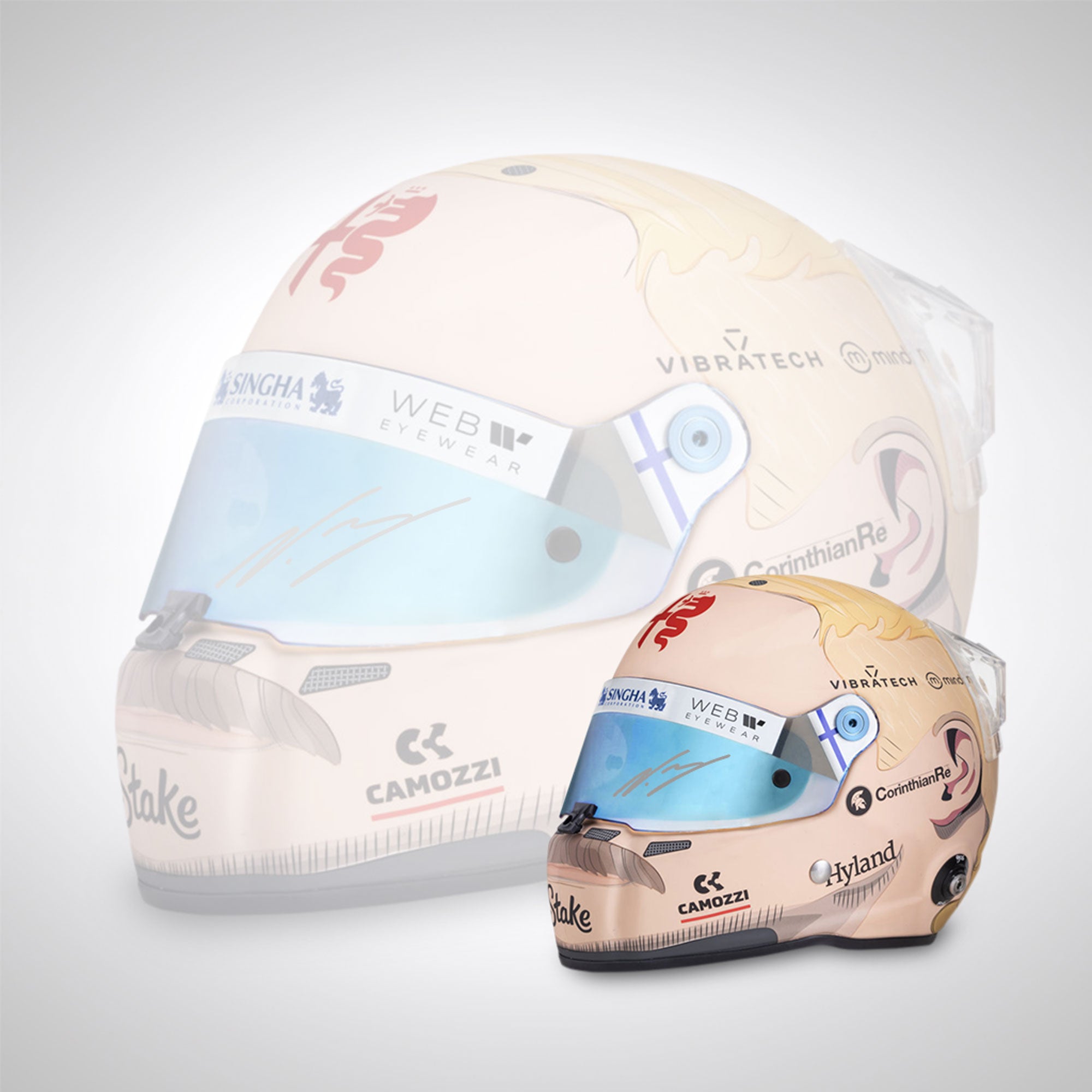 Valtteri Bottas 2023 Signed 1:2 Scale Helmet – ‘Mullet & Moustache’ Edition