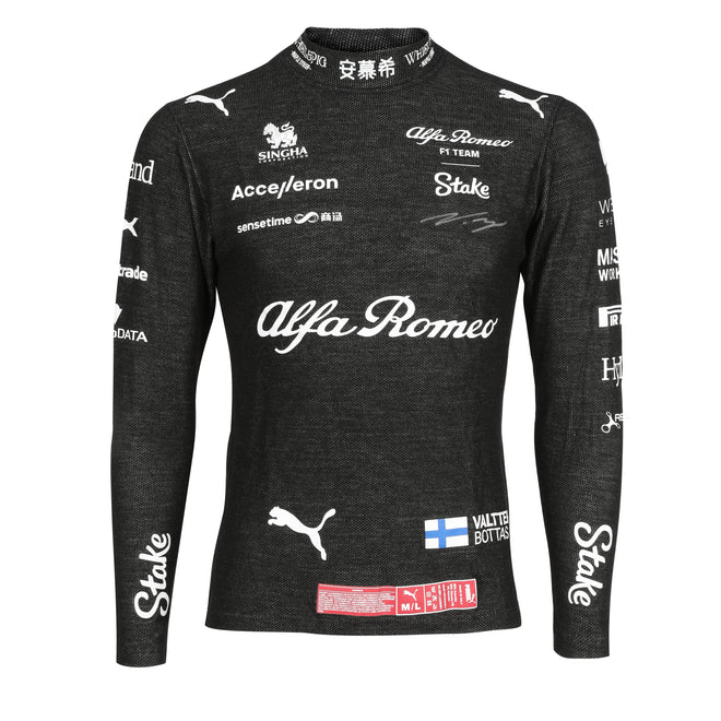 LOT 657 - Valtteri Bottas 2023 Season Signed Alfa Romeo F1 Team KICK Race Spec Nomex Top