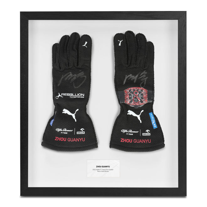 The Austin Auction LOT 040 - Zhou Guanyu 2022 Stake F1 Team Kick Sauber Race Used Gloves 