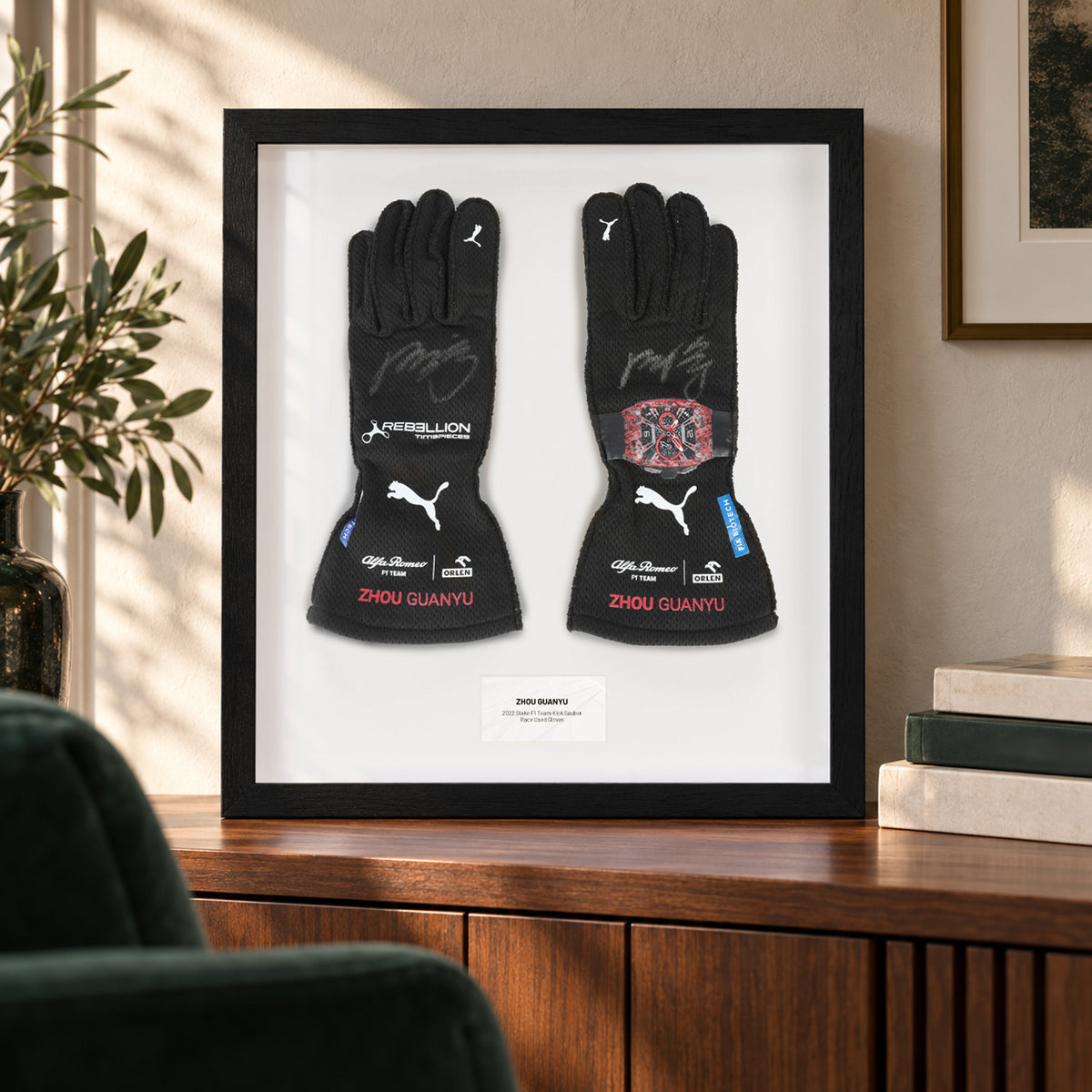 The Austin Auction LOT 028 - Zhou Guanyu 2022 Stake F1 Team Kick Sauber Race Used Gloves 