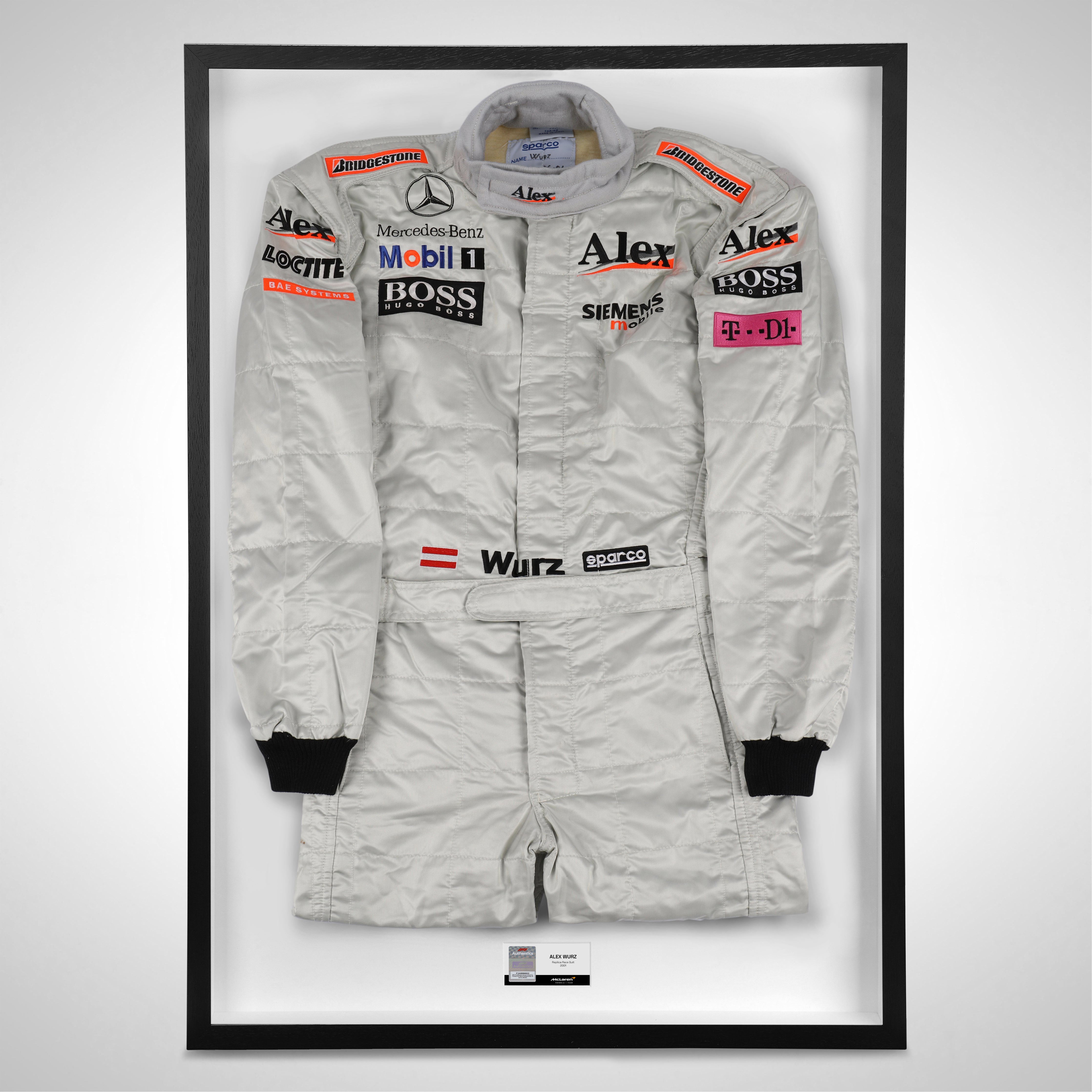 Alexander Wurz 2001 Replica McLaren F1 Team Race Suit with Boss, Siemans & Alex Branding