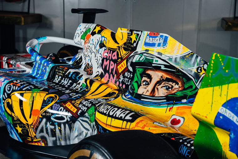 Formula 1-inspired Ayrton Senna commemorative art show car, full-size collector centrepiece featuring bespoke tribute graphics