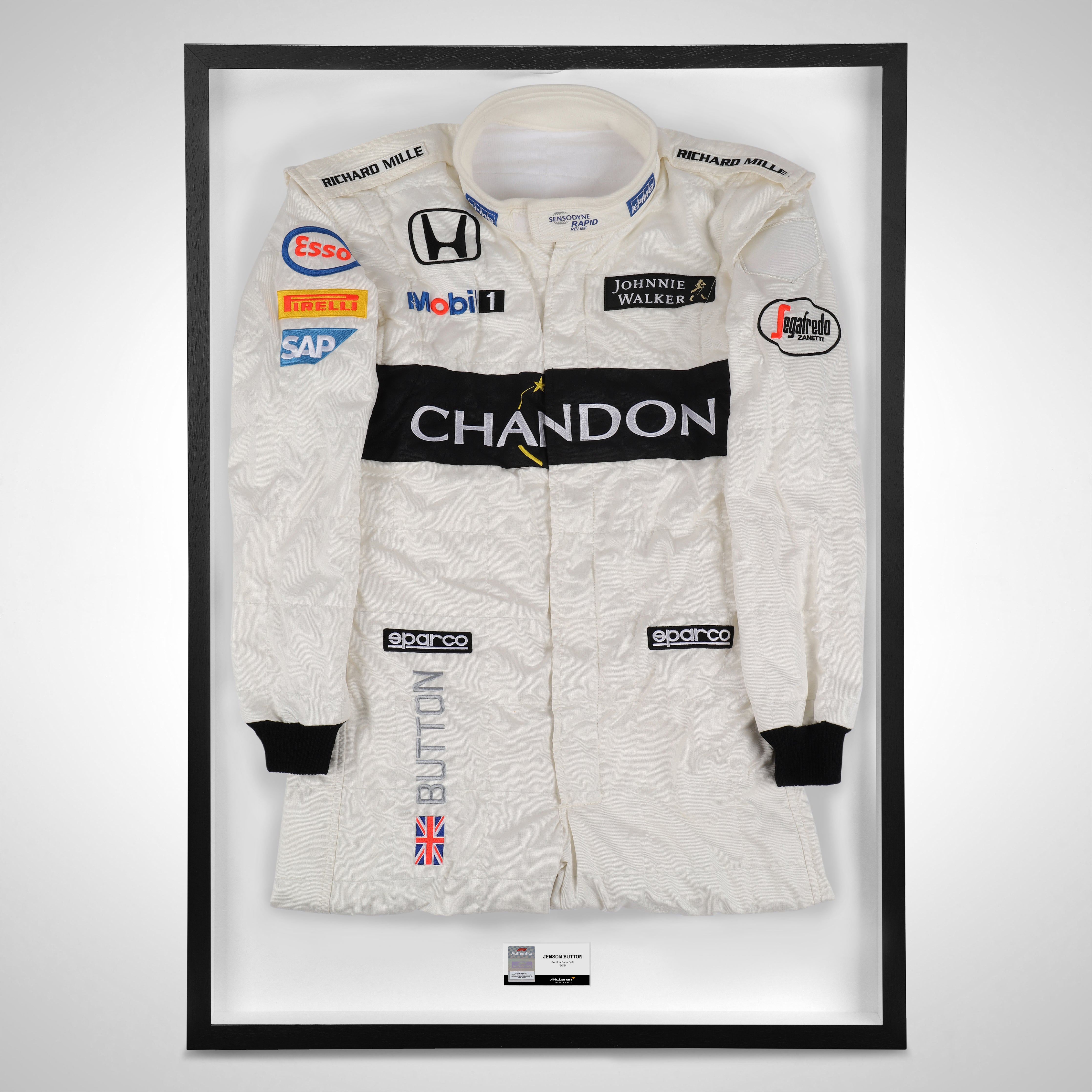 Jenson Button 2015 Replica McLaren F1 Team Race Suit - Chandon , Johnnie Walker & Segafredo Branding