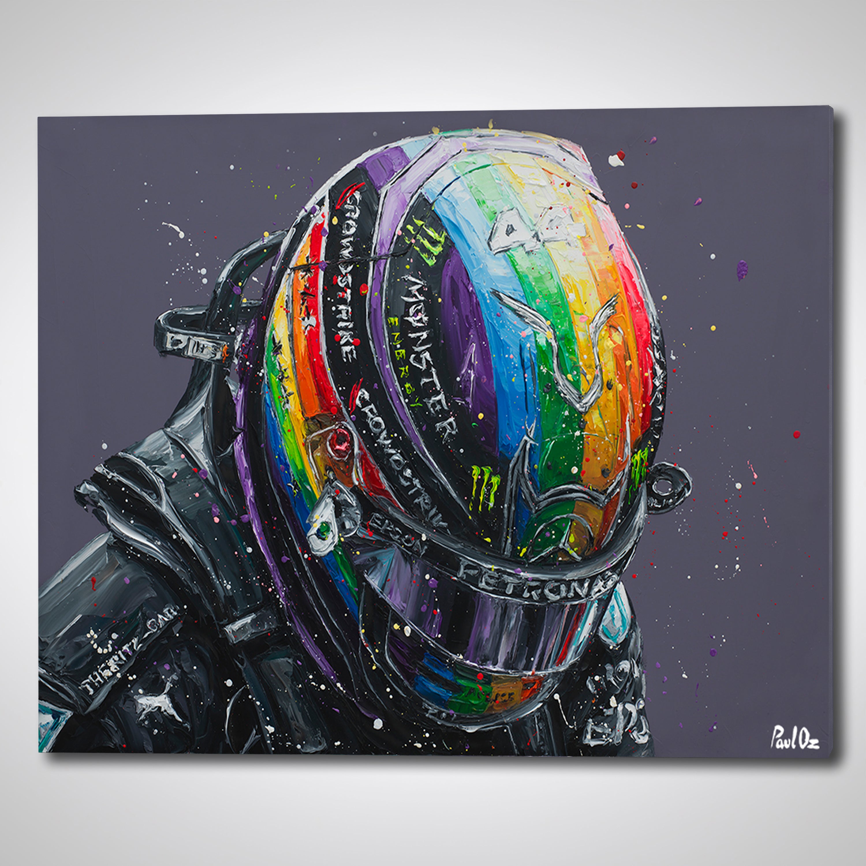 Lewis Hamilton 2021 'Rainbow Helmet' Hand Embellished Canvas - Paul Oz