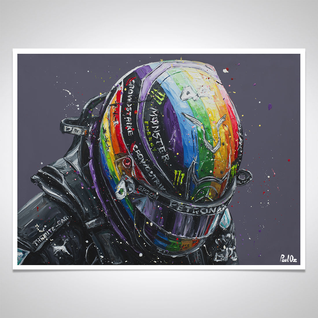 Lewis Hamilton 2021 'Rainbow Helmet' Hand Embellished Canvas - Paul Oz