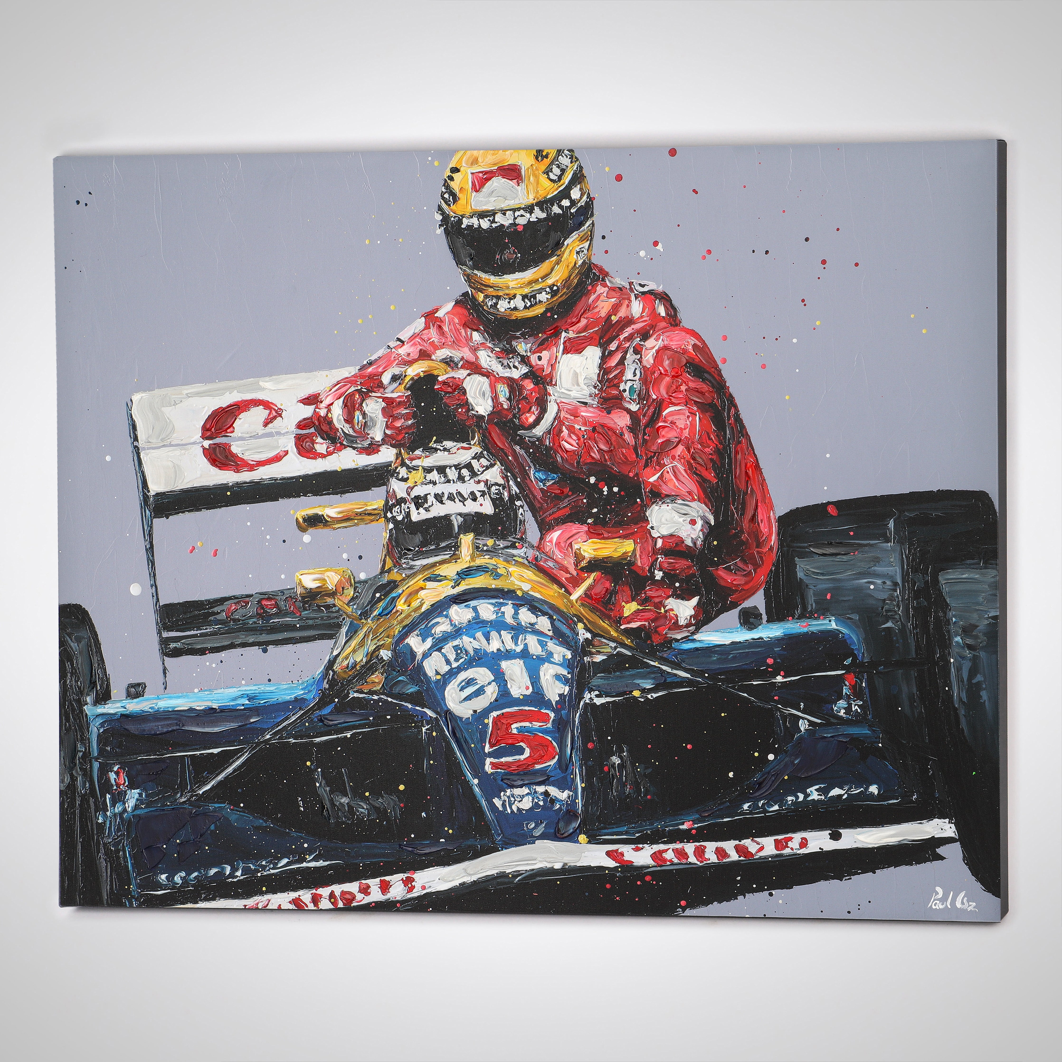 Ayrton Senna & Nigel Mansell 2016 'Taxi Ride' Hand Embellished Canvas - Paul Oz